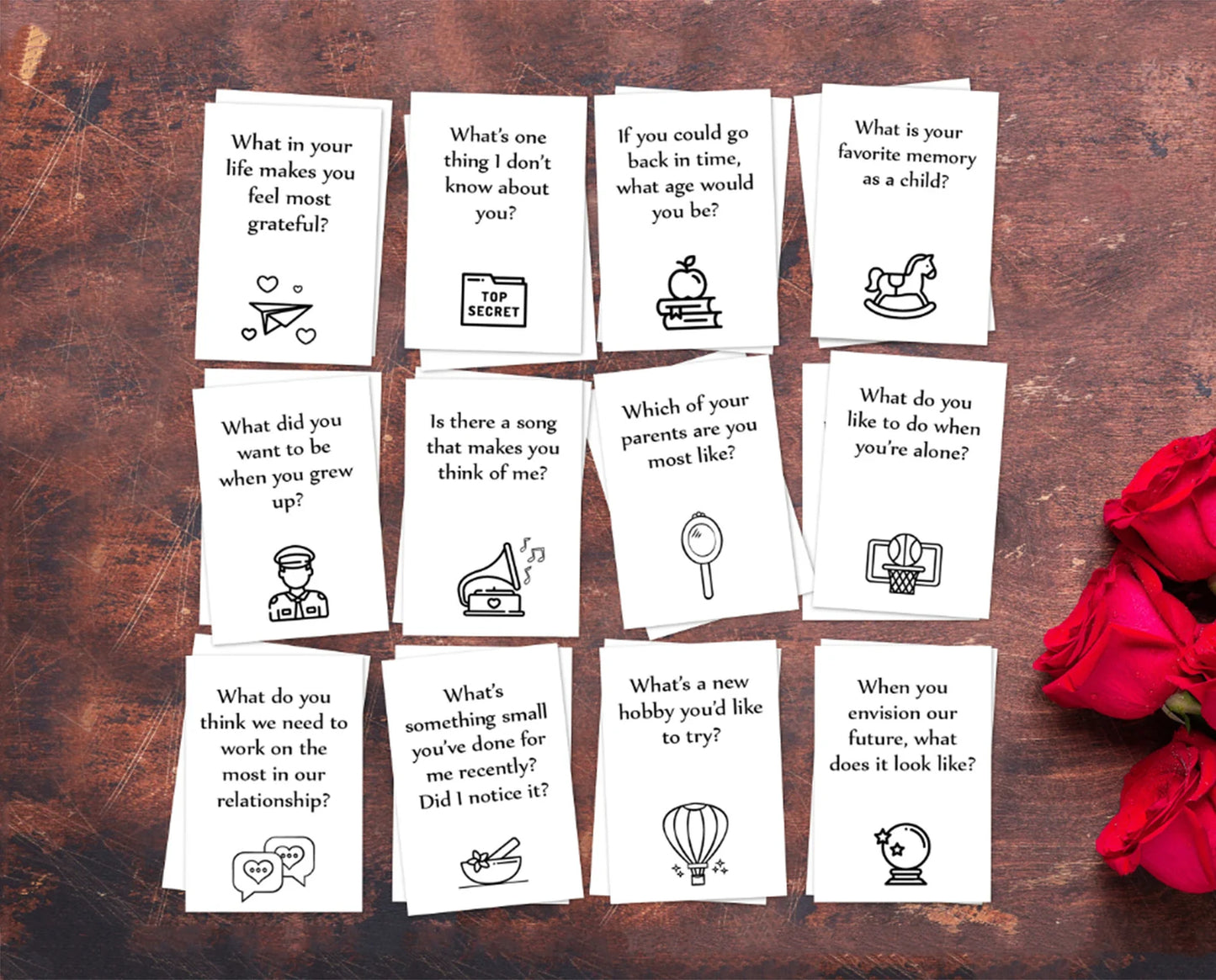 250+ Couple Question Conversation Starters Cards (Printable) & Animated Date Night Invitation (Instant Digital Email Delivery)