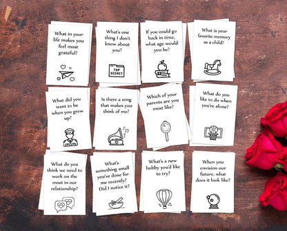 250+ Couple Question Conversation Starters Cards (Printable) & Animated Date Night Invitation (Instant Digital Email Delivery)